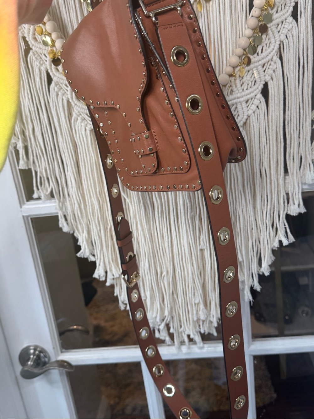 NEW Rebecca Minkoff Brown Studded Leather Crossbody Bag Purse Gold grommets - Picture 3 of 9